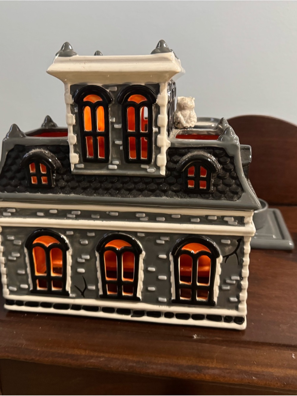 Unbranded Gray Ceramic Haunted House Candle Holder - Halloween Decor